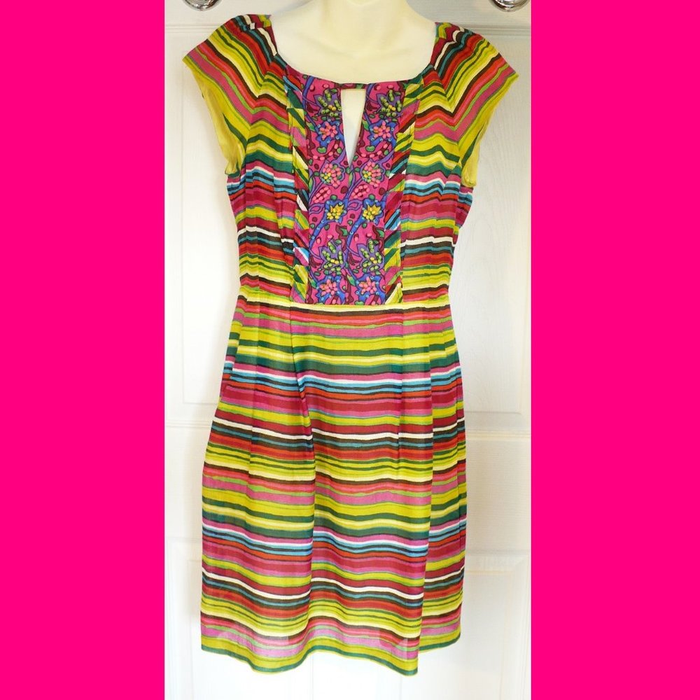 Nanaette Lepore Beaded Silk Linen Dress Size 6